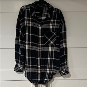 Sanctuary Black, White and Brown Plaid Shirt